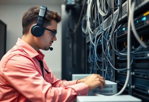 IT technician setting up office network