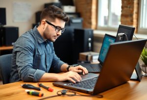 Professional Computer Technician Fixing Dell Laptop