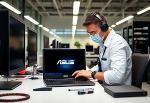 Technician repairing ASUS laptop