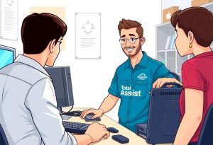 טכנאי מחשבים של Total Assist מתקין מחשב במשרד בפתח תקווה