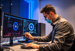 טכנאי מטעמי Total Assist מתקן מחשב DELL Precision במשרד הייטק מודרני