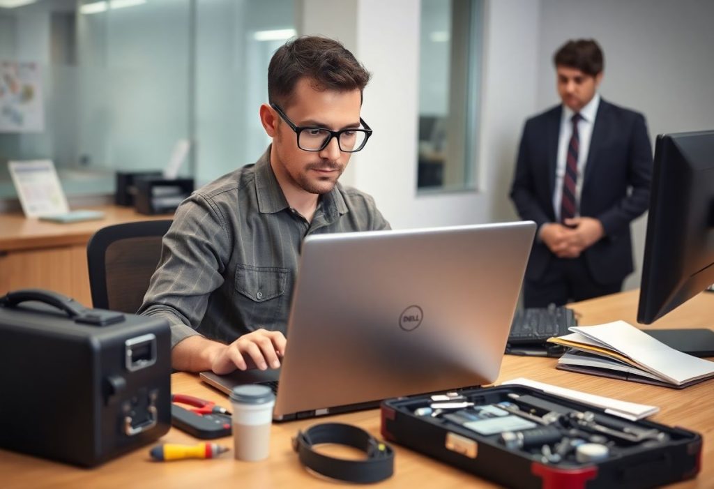 טכנאי מחשבים מתקני מחשב DELL Latitude במשרד לקוח